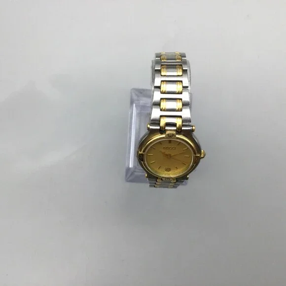 Gucci Watch Women 24mm Silver Gold Two Tone Date 9000L New Battery 6.5" - Picture 3 of 11